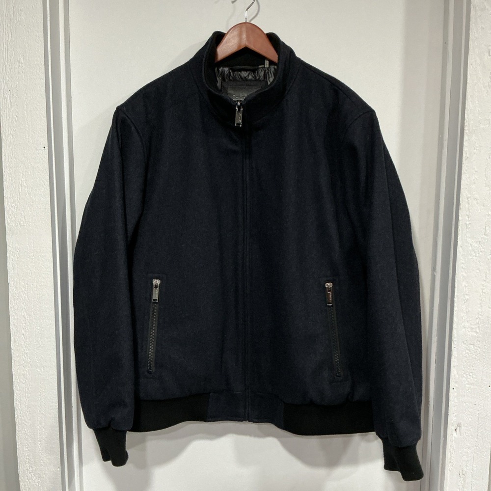Calvin Klein Wool Blend Bomber Jacket, Navy Blue, XL, Smart Casual, Quiet Luxury